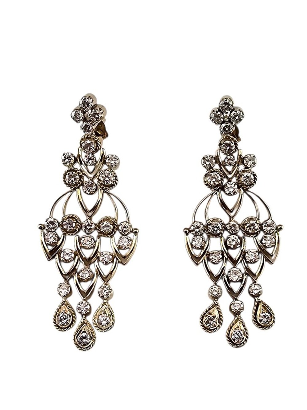 10K Yellow Gold and Diamond Chandelier Dangle Earrings #25119